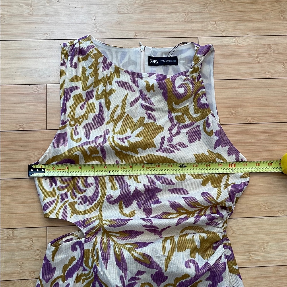 Zara Women Purple and Gold Midi Dress Half Lined Cut Out Waist Med NWT Metallic - Picture 13 of 16